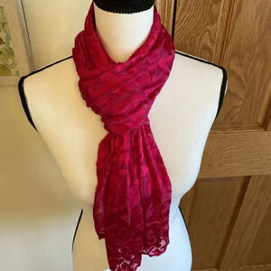 Women's Rectangular Long Tie Dye Scarf Fuchsia Hand Dyed Satin 14x72"